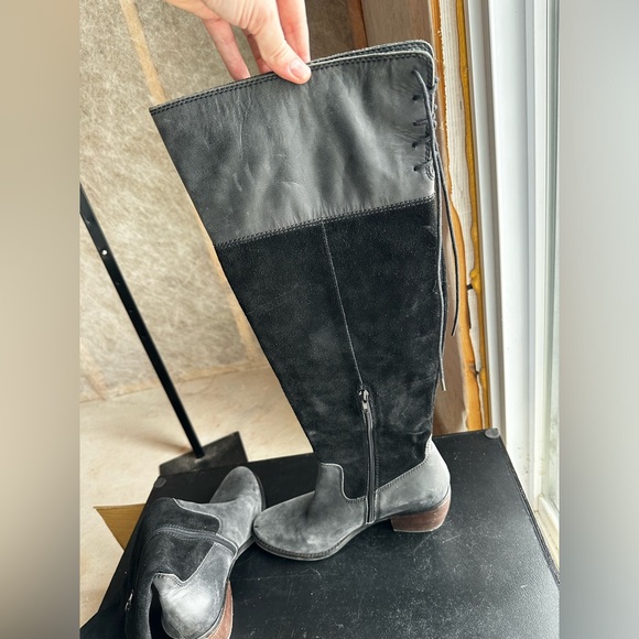 Lucky Brand Komah Black Tall Knee High Leather Suede Boots size 11 - Picture 7 of 11